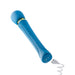 The Dianna Rechargeable Rumbly Waterproof Wand Vibrator by Blush is a blue handheld massager featuring a rounded top, a gold accent near the handle, and control buttons on the side. This luxurious wand boasts 20 vibrating patterns and has a white power cord attached at the base.