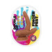 The Double Up Fingering Dildo with Slim Width and Suction Cup is a brown, finger-shaped silicone toy. Its vibrant packaging shows handprints and icons highlighting its slim design and suction base for flexible adult play.
