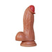 The Dr Brody Long Thick Thrusting 8.75 Inch Vibrating Silicone Dildo features a realistic flesh tone, veined detail, pronounced head, suction base for upright positioning, and is harness compatible for versatile play.
