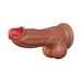 The Dr Brody Long Thick Thrusting Vibrating Silicone Dildo has a lifelike brown design with detailed veins and a red tip, and features a suction cup base, shown horizontally against a white background.