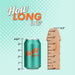 A can labeled "Betty Soda" (4.83” tall) stands next to the Dr. Daniel Realistic 6 Inch Beginner Dark Tone Dildo with Suction Cup, made of platinum cured silicone; text above reads "How long is it?" on a turquoise background.