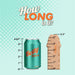 An illustration compares a 4.83-inch Betty Soda can to the Dr. Lucas Lifelike 5 Inch Beginner Light Tone Silicone Dildo with Suction Cup, shaped like a penis, showing inch marks up to 5.5", with bold text above: "How LONG is it?.