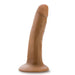 The Dr. Lucas Lifelike 5 Inch Beginner Medium Tone Silicone Dildo with Suction Cup, featuring a realistic design and flared base, stands upright against a plain white background—ideal for strap-on harness use.