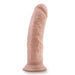 The Dr. Shepherd Long Thick 8 Inch Light Tone Silicone Dildo with Suction Cup stands upright on its flat base, featuring realistic veins and a rounded tip, set against a white background.