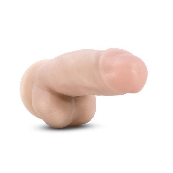A close-up of the Dr. Skin Girthy Short Thick Dildo in Vanilla, highlighting its lifelike details and realistic texture.