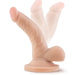 The Dr. Skin Lifelike 4 Inch Mini Cock Light Tone Dildo with Balls features a realistic flesh-toned look, curved shaft, suction base, and harness compatibility—ideal for beginners. Shown in three angles to display its flexibility.