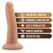 The Dr. Skin Realistic 5 Inch Small Light Tone Dildo with Suction Cup is shown next to features: lab certified body-safe, fragrance & paraffin free, latex & phthalate free, harness compatible, and has a flared suction cup base.