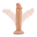 The Dr. Skin Realistic Slim 6 Inch Light Tone Dildo with Suction Cup stands upright on a white background, with faded side images showing its flexible tilt left and right—ideal for beginners seeking realistic movement.
