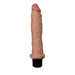 The Dr. Webber Long 9.75 Inch Vibrating Silicone Dildo, featuring a flexible shaft, detailed veins, pink tip, and black base, stands upright against a white background.