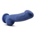 The Ergo Semi-Realistic 7.5 Inch Blue Silicone Suction Cup Dildo, with a lifelike shape, pronounced head and veins, and flared base for G-spot or prostate pleasure, is shown on a white background.