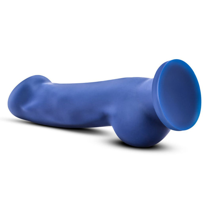 The Ergo Semi-Realistic 7.5 Inch Blue Silicone Suction Cup Dildo features a flared base, detailed texture, and is designed for G-spot or prostate pleasure, shown on a white background.