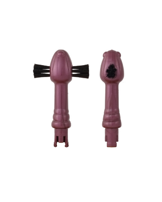 Two pink Eroscillator attachments for the Eroscillator 2 Plus Top Deluxe Combo, one shown from the front with bristles and the other from the back revealing a round hole, both isolated on a white background.