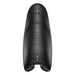 The Evo Rolling Penis Masturbator with Head & Shaft Vibrations is an oval-shaped black electronic device made from medical-grade silicone, with two top buttons, a ribbed surface, certification markings, and LED indicators at the bottom.