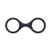 The Ex's & Oh's Kiss Kit – a 4-piece beginner bondage set – features a black, double-ring accessory with two circular openings connected by a short bridge, shown from above on a white background—a perfect starter for your collection.
