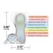 The Fancy Flutter Squishy Waterproof Silicone Vibrator is a heart-shaped, pastel silicone toy with rainbow swirls, powerful vibrating wings, waterproof design, USB magnetic charging, and measures 3.86" tall by 2.42" wide.