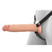 A person wears the Fantasy X-Tensions Elite Hollow 9 Inch Silicone Dildo & Strap-On Harness - Vanilla—an ideal option for those with erectile dysfunction, featuring a realistic, dual-density silicone design in XL size.