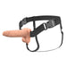 The Fantasy X-Tensions Elite Vibrating Hollow 6 Inch Silicone Dildo & Strap-On Harness in Vanilla features a realistic, flesh-toned dildo attached to adjustable black harness straps with plastic buckles, shown against a white background.