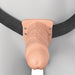 The Fantasy X-Tensions Elite Vibrating Hollow 8 Inch Silicone Dildo & Strap-On Harness - Vanilla features a realistic vanilla-tone dildo attached to a black waistband, displayed on a mannequin from the waist down.