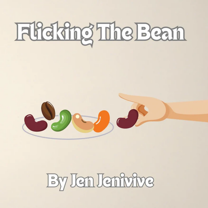 A hand flicks a red kidney bean among colorful beans on a plate. The cover reads "Flicking The Bean Adult Humor Book by Jen Jenivive"—a cheeky, playful read that's perfect as an adult-themed gift.