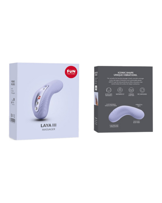 Fun Factory Laya 3 Lay On Humping Vibrator -  Soft Violet front and back of box 