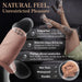 A promo image for the Girth Enhancing Silicone Penis Sleeve - 25% Increase shows a close-up of the soft, non-toxic platinum silicone sleeve and a person on a leather couch. Text notes: natural feel, added girth, waterproof, and durable.