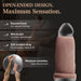A promo image for Girthy Pleasure Sleeves - Open-Ended Silicone Penis Sleeve (Size S) shows a lifelike sleeve, highlights exposed head for skin-to-skin contact and soft comfort strap, with the text: "Maximum sensation. Zero disconnect.