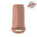 A flesh-toned, platinum silicone Girthy Pleasure Sleeves - Open-Ended Penis Sleeve (Size L) with realistic texture, grind pad, and open base ring is shown on a white background. A logo in the top right reads "50% Girth Increase.