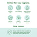 Infographic titled “Better-for-you hygiene” highlights benefits of Good Clean Love Balance Personal Moisturizing & Cleansing Wipes 30 ct: reduces odor, non-irritating, pH balanced, relieves dryness/discomfort. For daily external vulvar use.
