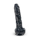 The Grille Large Ultra Realistic 8.5 Inch Silicone Dildo with Balls features a lifelike black textured design, sturdy suction cup base for hands-free use, and is strap-on compatible—perfect for versatile play.