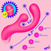 Illustration of the Gyro Rabbit Flexible Silicone Vibrator with Rotating Clitoral Stimulator in pink, showing measurements: 1.5", 3.6", 6.7". Icons highlight phthalate-free, USB rechargeable, premium silicone, waterproof features. "BANG!" in the corner.