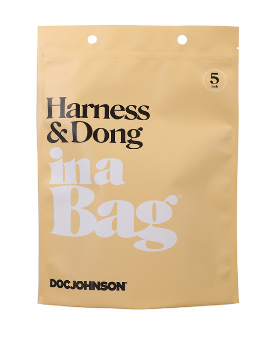 Harness and Dong In a Bag 5 Inch Dildo Set  yellow bag 