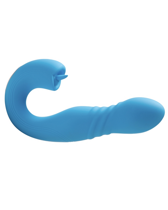 Joi App Controlled Thrusting Vibrator With Tongue  - Blue side view 