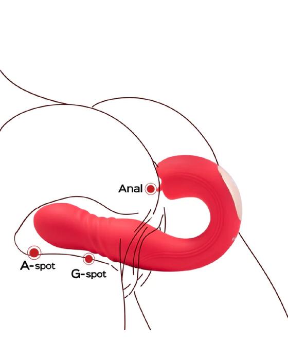 Joi App Controlled Thrusting Vibrator With Tongue  - Red illustration showing how to use it 