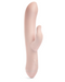 A pink dual-motor Pepper Indulge Magnetic Rabbit Vibrator with a curved shaft and clitoral stimulator, featuring magnetic technology and control buttons on the handle, isolated on a white background.