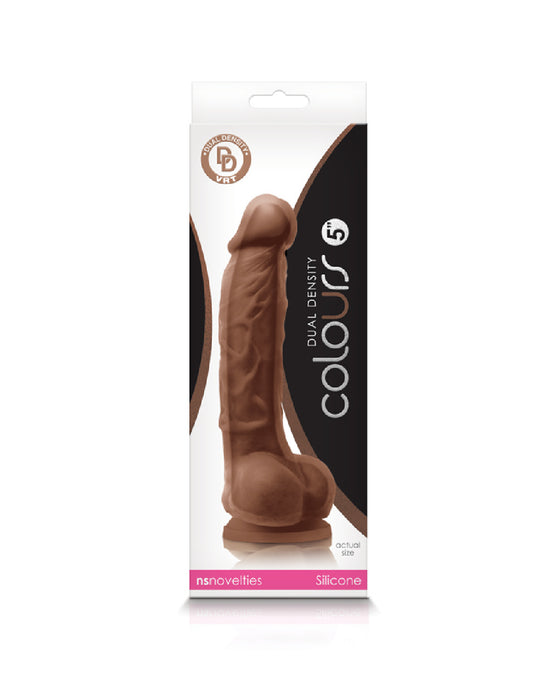 Colours Dual Density 5 Inch Silicone Dildo with Balls - Milk Chocolate