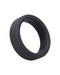 A simple black Tantus Super Soft 1.5 inch Cock Ring with a circular shape isolated on a white background.