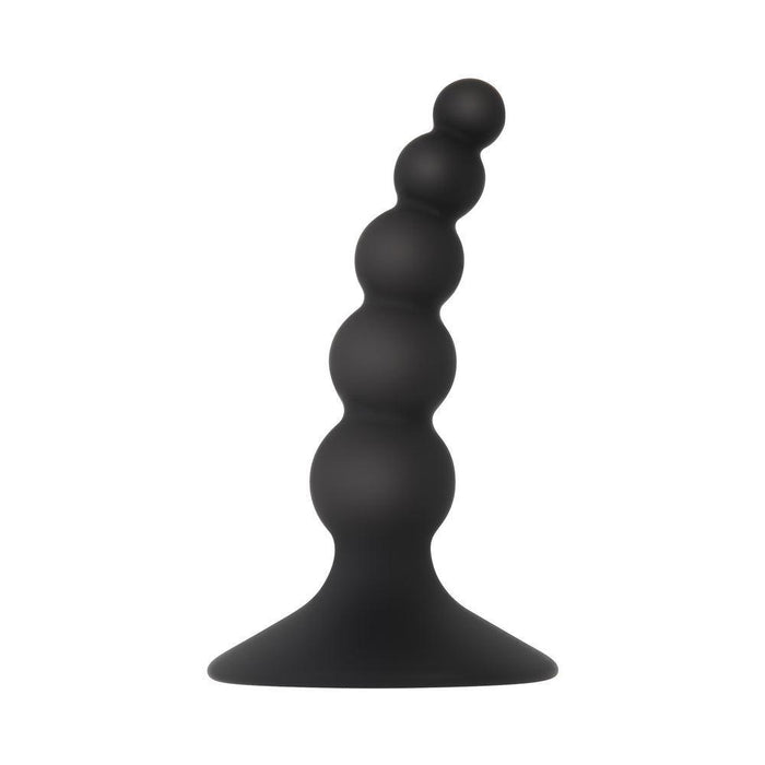 The Intro To Prostate Kit 4 Piece Silicone features a black silicone prostate massager with a wavy, beaded design and flared base, shown on a plain white background.