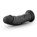 The Jammy Silicone Thick 8 Inch Black Silicone Dildo is made from platinum-cured silicone, features pronounced veins and a sturdy suction cup base, and is displayed against a white background.