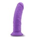 The Jammy Thick 8 Inch Purple Silicone Dildo, featuring a realistic texture and strong suction cup base, stands upright against a white background.