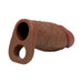 The Jock Girthy Open Ended Silicone Penis Sleeve - Chocolate is a brown, realistic-looking sleeve with an open tip and dual base holes, designed for enhancement or support. Includes a stretchy ball strap for secure and comfortable wear.