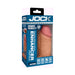 The Jock Girthy Open Ended Silicone Penis Sleeve - Medium is a boxed product with lifelike veins, an open tip, and promises up to 35% increased girth. Packaging features detailed info and realistic product images.