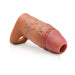 The Jock Girthy Open Ended Silicone Penis Sleeve - Medium features a flesh-toned, realistic design with veins, textured surface, open tip, and base loop, shown on a white background.