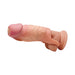 The Jock Girthy Open Ended Silicone Penis Sleeve - Vanilla features a realistic veined texture, pink tip, and suction cup base. Made from flesh-toned silicone to resemble a human penis, this extender is shown against a white background.