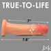 The Jock Real Skin Thick 8 Inch Light Tone Silicone Suction Cup Dildo is displayed horizontally on a gray background, measuring 7" in circumference and 7.8" in length. "TRUE-TO-LIFE" appears above, with a logo at the bottom right.