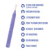 The Juno Precision Tip Oscillating Vibrator with 3 Attachment Heads, shown in purple with handle buttons, features 10 vibration modes, a precision tip, platinum silicone, satin smooth finish, waterproof design, USB charging, and it's travel-friendly.