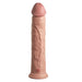 The King Cock Elite Huge Thick 11 Inch Dual Density Silicone Dildo features a realistic, flesh-toned look with a detailed head, textured shaft, and suction cup base, standing upright against a white background.