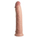 The King Cock Elite Huge Thick 11 Inch Dual Density Silicone Dildo features lifelike, flesh-toned silicone with realistic veining, a pronounced head, and a sturdy suction cup base that's compatible with strap-ons.
