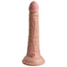 The King Cock Elite Realistic 7 Inch Dual Density Light Tone Silicone Dildo features a lifelike design with a pronounced head, textured veins, and a sturdy suction cup base, shown standing upright against a plain white background.
