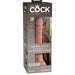 The King Cock Elite Realistic 7 Inch Dual Density Light Tone Silicone Dildo is shown in clear packaging highlighting its lifelike details, premium silicone construction, and suction cup for strap-on compatibility.