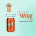 An illustration features a wooden peg (1.5" wide), an orange "Betty Soda" can (2.6" wide), and the King Cock Elite Realistic 7 Inch Dual Density Medium Tone Silicone Dildo, all labeled with width measurements. Text: "How wide is it?.